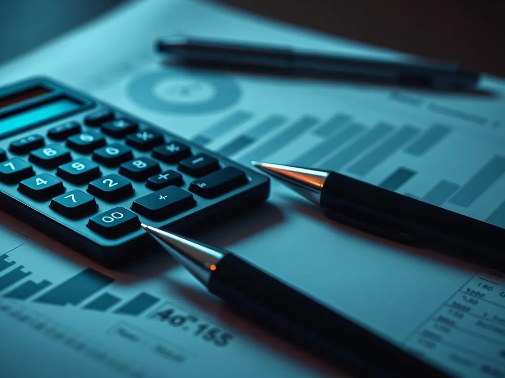 Close up of a calculator and a pen on a mathematical spreads
