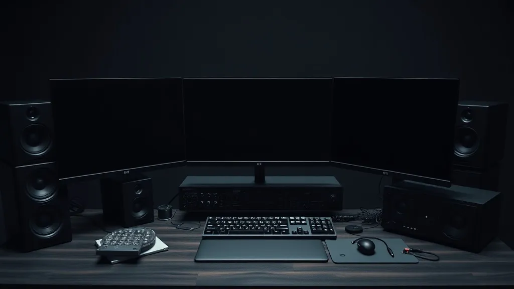 High-end workstation with three monitors, mechanical keyboar